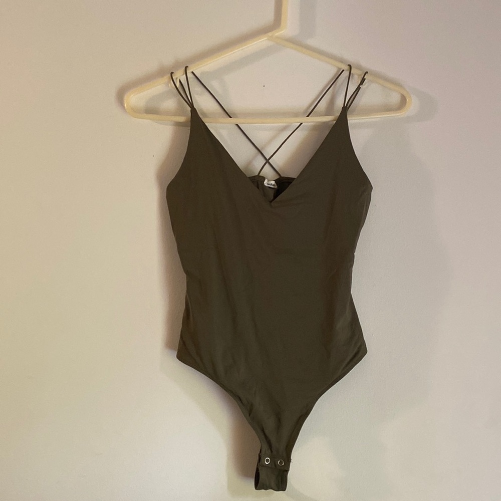 Garage Green Spaghetti Strap V-Neck Bodysuit